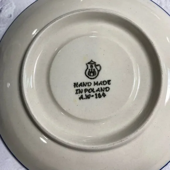 Polish Pottery Teacup and Saucer Hand Made Tea Pot with Lid Matching A.W-164 - Picture 7 of 12